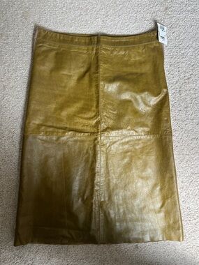Olive Green Leather Pencil Skirt